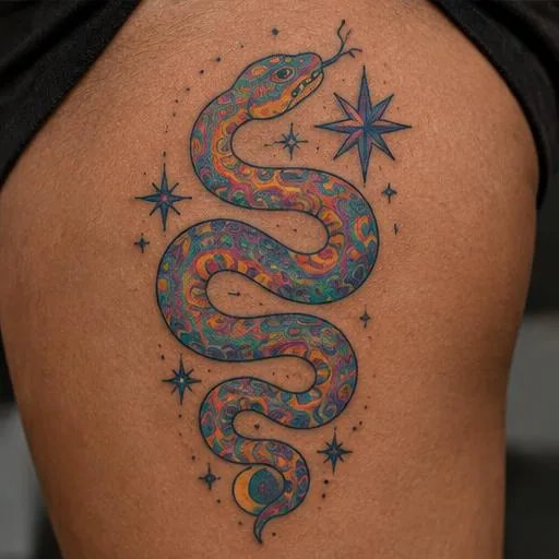 Surreal serpent · thigh, in daylight
